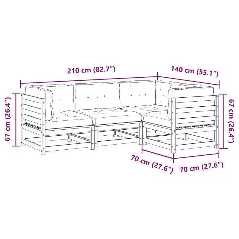 vidaXL Patio Sofa Set in Rustic Wood with Cushions
