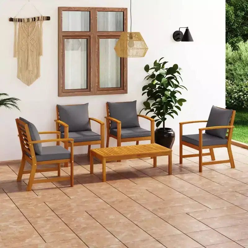 vidaXL Set da giardino con lounge, grigio, in legno massello di acacia, 100% poliestere Standard