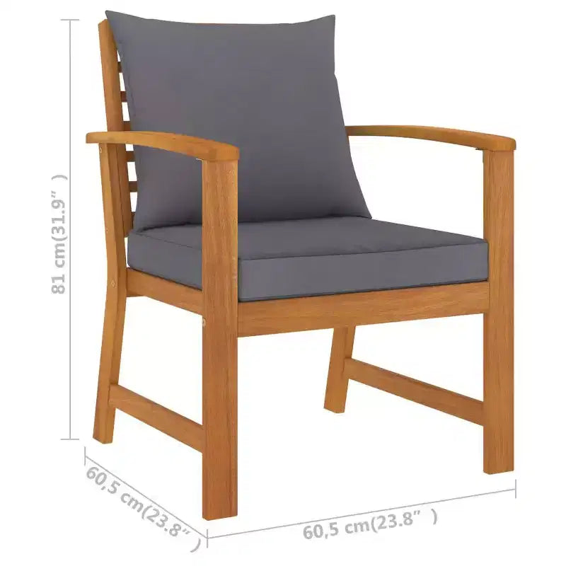 vidaXL Set da giardino con lounge, grigio, in legno massello di acacia, 100% poliestere Standard