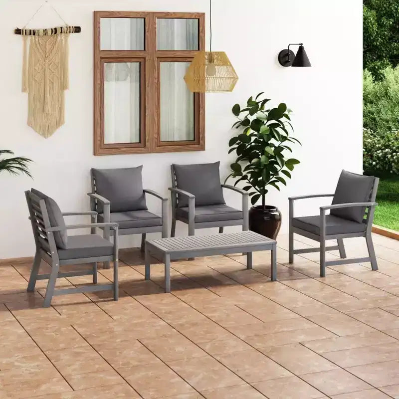 vidaXL Set da giardino con lounge, grigio, in legno massello di acacia, 100% poliestere Standard