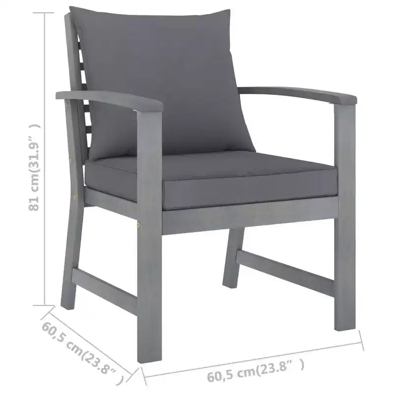 vidaXL Set da giardino con lounge, grigio, in legno massello di acacia, 100% poliestere Standard