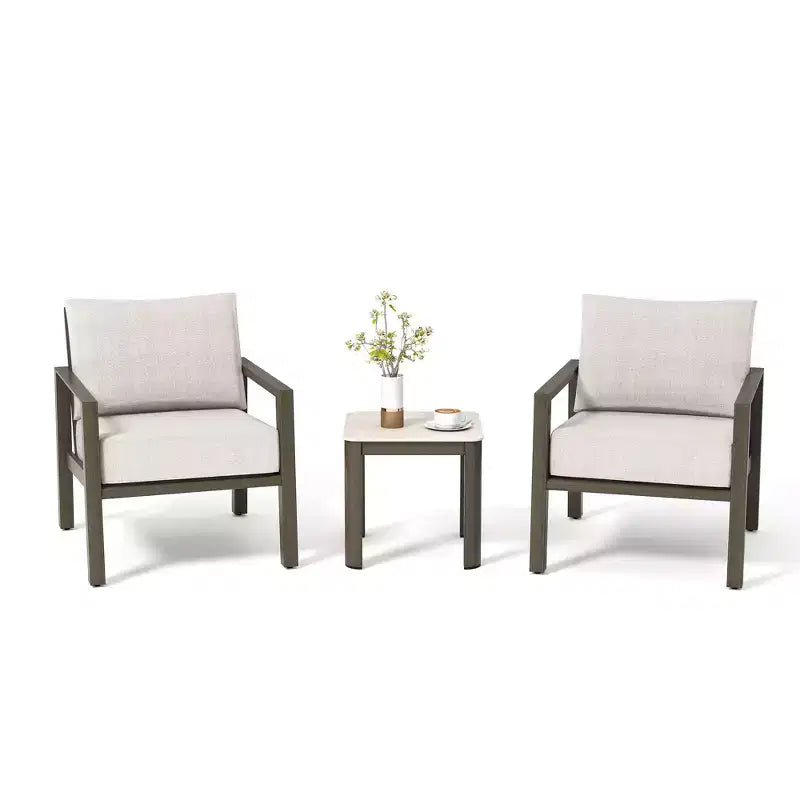 HAPPATIO Patio Conversation Set, 3-Piece Aluminum Oversized Patio Furniture Set with Rope Woven Backrest, Hand-brushed Frame for Yard, Porch, Balcony