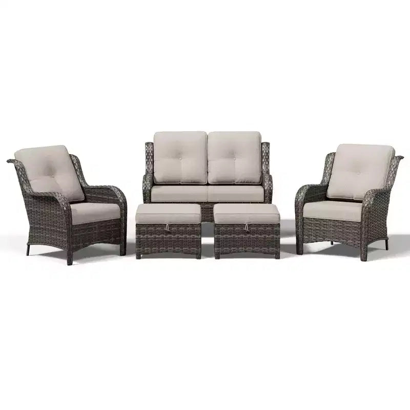 UPTIOT All-Weather Olefin Wicker Sofa Set with Multi-Functional Ottomans