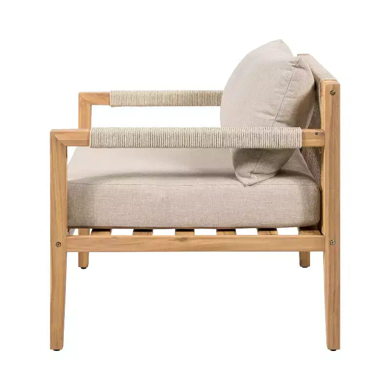 Juego de exterior Christopher Knight Home Justina de 3 piezas, con silla de cuerda de madera de acacia y mesa auxiliar con azulejos de cerámica