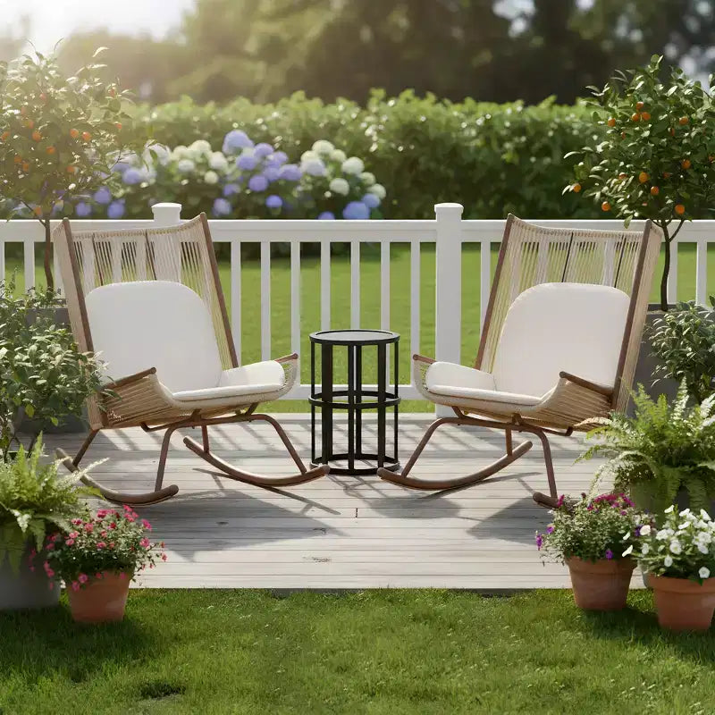 Christopher Knight Home Gaspard Modern Metal Patio Seating Set with Rocking Chairs and Ceramic Tabletop