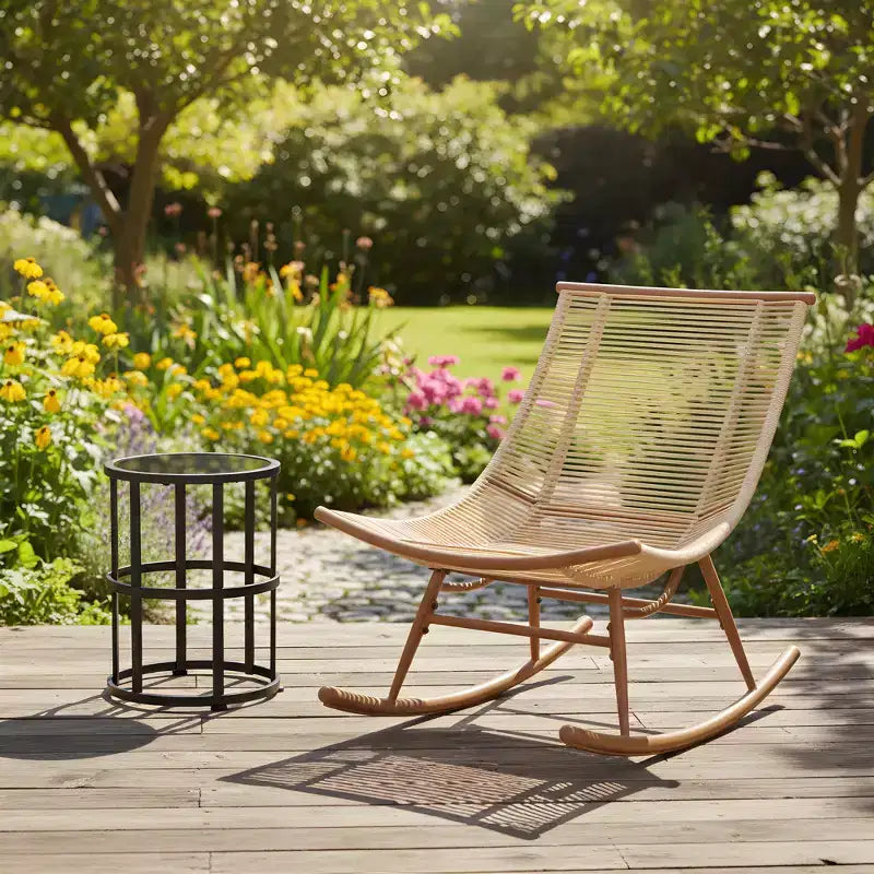 Christopher Knight Home Nadine Modern Metal Patio Seating Set with Rocking Chair and Ceramic Tabletop
