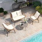 LAUSAINT HOME 4-Piece Patio Furniture Set, Breathable Bohemian Outdoor Rope Woven Furniture Set with Loveseat and Portable Coffee Table