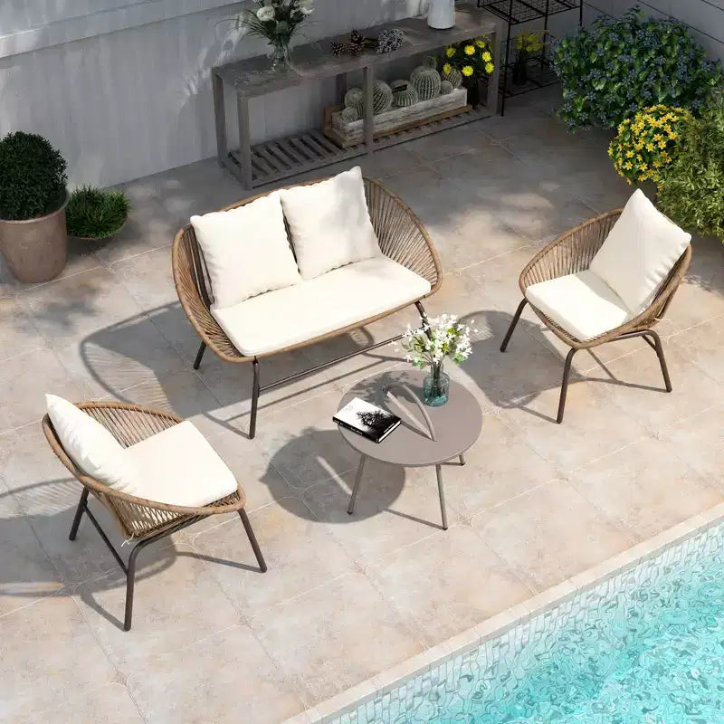 LAUSAINT HOME 4-Piece Patio Furniture Set, Breathable Bohemian Outdoor Rope Woven Furniture Set with Loveseat and Portable Coffee Table