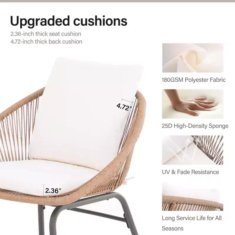 Conjunto de muebles para patio de 4 piezas LAUSAINT HOME, conjunto de muebles de exterior de cuerda tejida de estilo bohemio y transpirable, con sofá de dos plazas y mesa de centro portátil