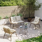 Conjunto de muebles para patio de 4 piezas LAUSAINT HOME, conjunto de muebles de exterior de cuerda tejida de estilo bohemio y transpirable, con sofá de dos plazas y mesa de centro portátil