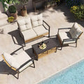 LAUSAINT HOME 4-piece Rattan Conversation Set Comfortable Oversized Outdoor Furniture Set for Backyard