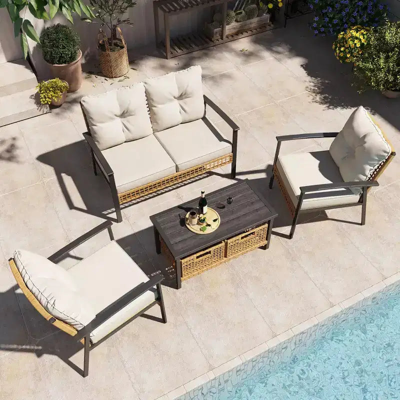 LAUSAINT HOME 4-piece Rattan Conversation Set Comfortable Oversized Outdoor Furniture Set for Backyard