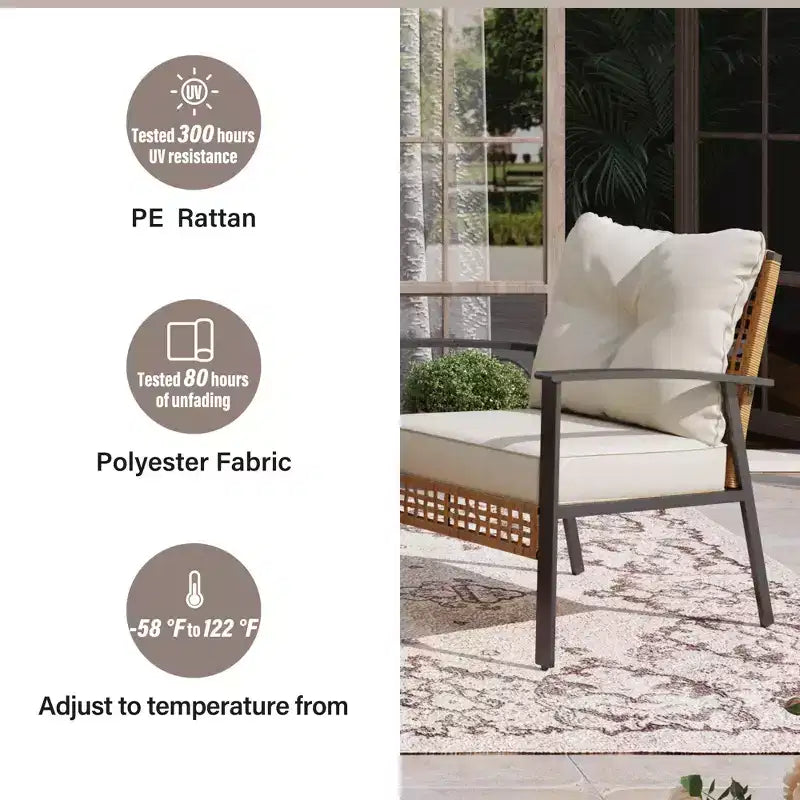 LAUSAINT HOME 4-delige rotan zitset, comfortabele extra ruime tuinmeubelset voor buiten