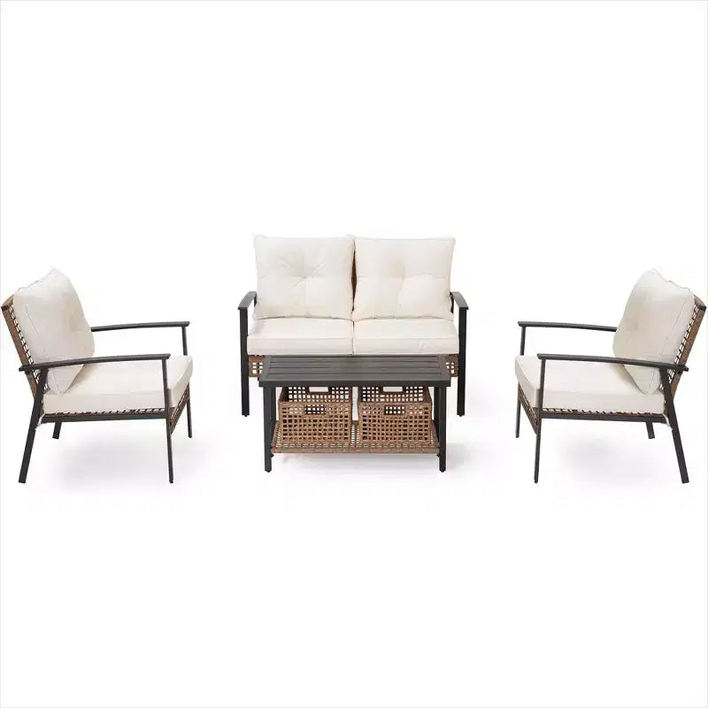 LAUSAINT HOME 4-delige rotan zitset, comfortabele extra ruime tuinmeubelset voor buiten