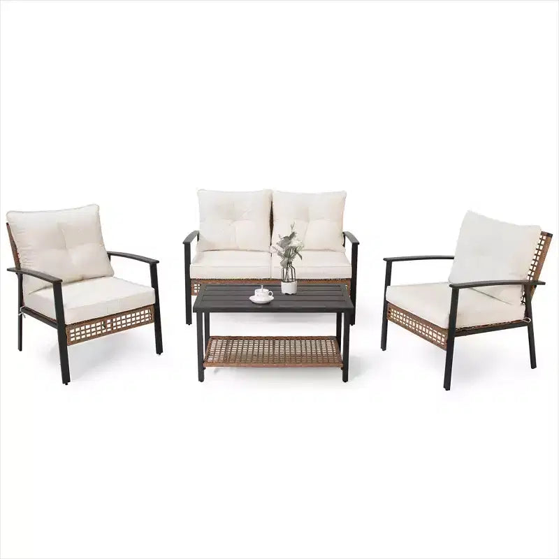 LAUSAINT HOME 4-delige rotan zitset, comfortabele extra ruime tuinmeubelset voor buiten