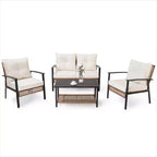 LAUSAINT HOME 4-delige rotan zitset, comfortabele extra ruime tuinmeubelset voor buiten