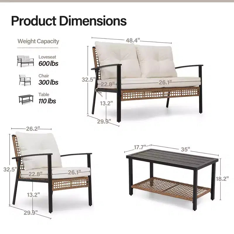 LAUSAINT HOME 4-delige rotan zitset, comfortabele extra ruime tuinmeubelset voor buiten