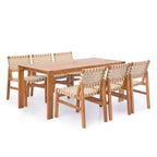 Conjunto de 7 piezas de sillas laterales modernas de acacia para patio con cuerda tejida de PE y mesa con listones Ratchanon de Christopher Knight Home