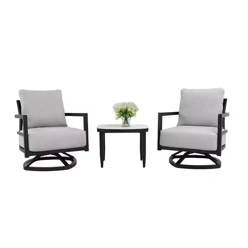 Set van 3 aluminium draaistoelen voor terras, tuinmeubelset voor buiten met Sunbrella-kussens en bijzettafel voor terras, tuin of balkon – Panipeachy