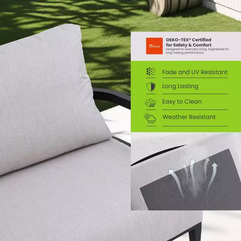 Set van 3 aluminium draaistoelen voor terras, tuinmeubelset voor buiten met Sunbrella-kussens en bijzettafel voor terras, tuin of balkon – Panipeachy