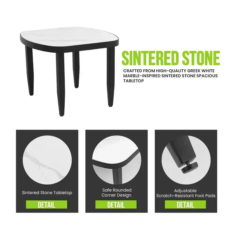 Set van 3 aluminium draaistoelen voor terras, tuinmeubelset voor buiten met Sunbrella-kussens en bijzettafel voor terras, tuin of balkon – Panipeachy