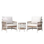 Conjunto de muebles bohemios para patio de 3 piezas, con 2 sillas de descanso y mesa auxiliar con tablero de vidrio, conjunto de conversación para exteriores ideal para jardín o junto a la piscina - Panipeachy