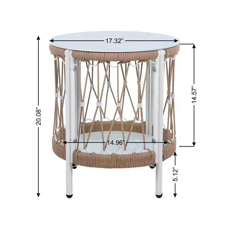 Conjunto de muebles bohemios para patio de 3 piezas, con 2 sillas de descanso y mesa auxiliar con tablero de vidrio, conjunto de conversación para exteriores ideal para jardín o junto a la piscina - Panipeachy