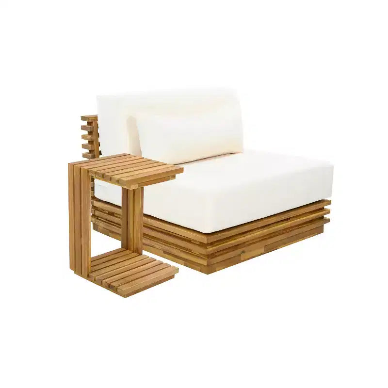Conjunto de conversación de 2 piezas Weston de Christopher Knight Home, con sillón moderno de acacia para patio, mesa auxiliar y cojines
