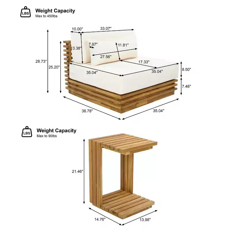 Conjunto de conversación de 2 piezas Weston de Christopher Knight Home, con sillón moderno de acacia para patio, mesa auxiliar y cojines