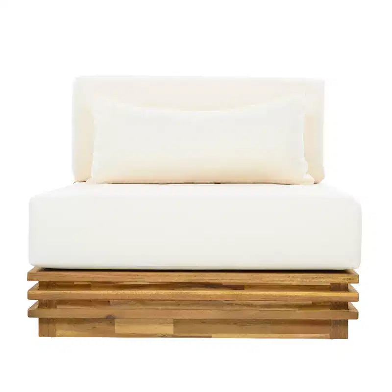 Conjunto de conversación de 2 piezas Weston de Christopher Knight Home, con sillón moderno de acacia para patio, mesa auxiliar y cojines