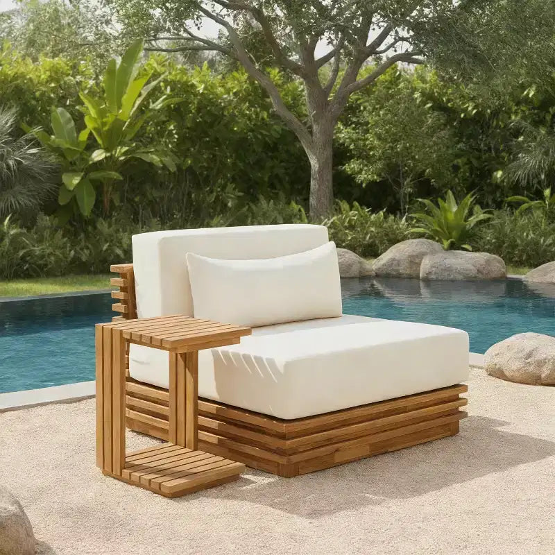 Christopher Knight Home Weston Patio Modern Acacia Wood Club Chair and Side Table 2-Piece Chat Set with Cushions