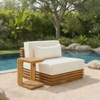 Christopher Knight Home Weston Patio Modern Acacia Wood Club Chair and Side Table 2-Piece Chat Set with Cushions