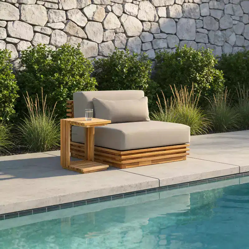 Christopher Knight Home Weston modern akáciafa klubfotel és kisasztal 2 részes beszélgetőszettje párnákkal
