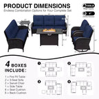 UPTIOT 6-Piece Outdoor Patio Set with Fire Pit Table, Two 3-Seat Sofas, Swivel Chairs & Side Table for Large Gatherings