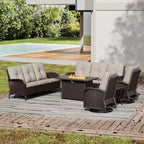 UPTIOT 6-Piece Outdoor Patio Set with Fire Pit Table, Two 3-Seat Sofas, Swivel Chairs & Side Table for Large Gatherings