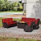 UPTIOT 6-Piece Outdoor Patio Set with Fire Pit Table, Two 3-Seat Sofas, Swivel Chairs & Side Table for Large Gatherings