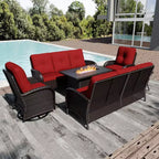 UPTIOT 6-Piece Outdoor Patio Set with Fire Pit Table, Two 3-Seat Sofas, Swivel Chairs & Side Table for Large Gatherings