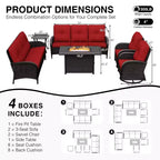 UPTIOT 6-Piece Outdoor Patio Set with Fire Pit Table, Two 3-Seat Sofas, Swivel Chairs & Side Table for Large Gatherings