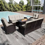 UPTIOT 6-Piece Outdoor Patio Set with Fire Pit Table, Two 3-Seat Sofas, Swivel Chairs & Side Table for Large Gatherings