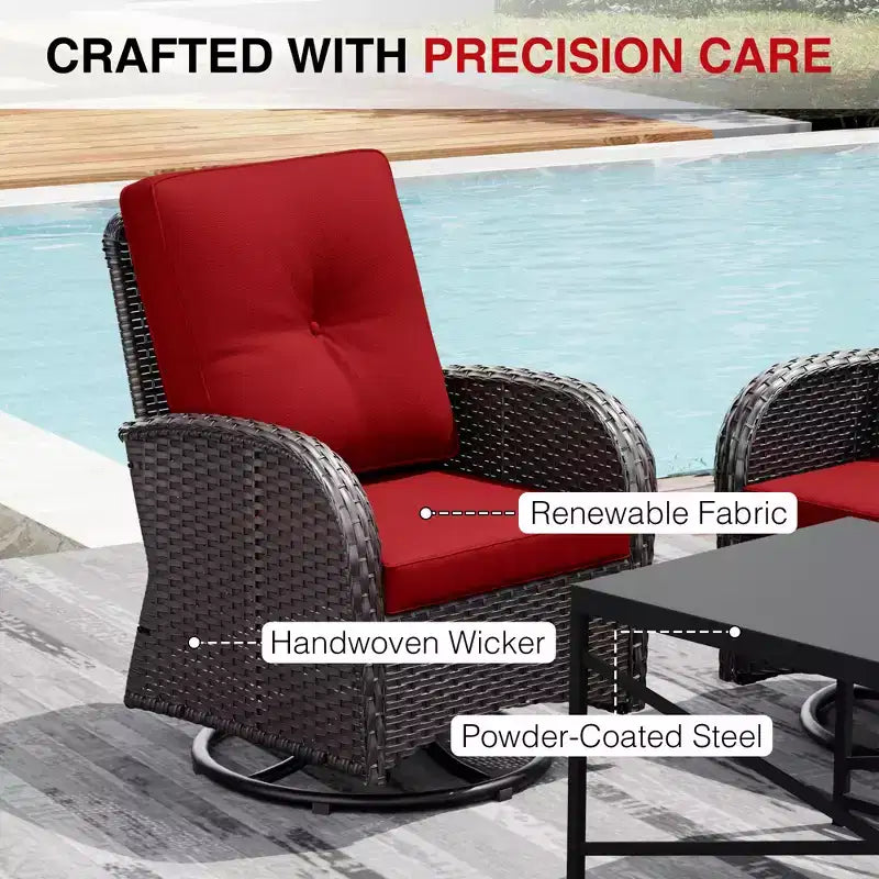 UPTIOT 6-Piece Outdoor Patio Set with Fire Pit Table, Two 3-Seat Sofas, Swivel Chairs & Side Table for Large Gatherings