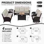 UPTIOT 6-Piece Outdoor Patio Set with Fire Pit Table, Two 3-Seat Sofas, Swivel Chairs & Side Table for Large Gatherings