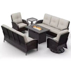 UPTIOT 6-Piece Outdoor Patio Set with Fire Pit Table, Two 3-Seat Sofas, Swivel Chairs & Side Table for Large Gatherings