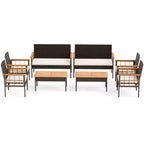 Conjunto de muebles de mimbre Costway de 8 piezas con reposabrazos de madera de acacia y cojines para el jardín