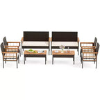 Conjunto de muebles de mimbre Costway de 8 piezas con reposabrazos de madera de acacia y cojines para el jardín