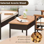 Conjunto de muebles de mimbre Costway de 8 piezas con reposabrazos de madera de acacia y cojines para el jardín