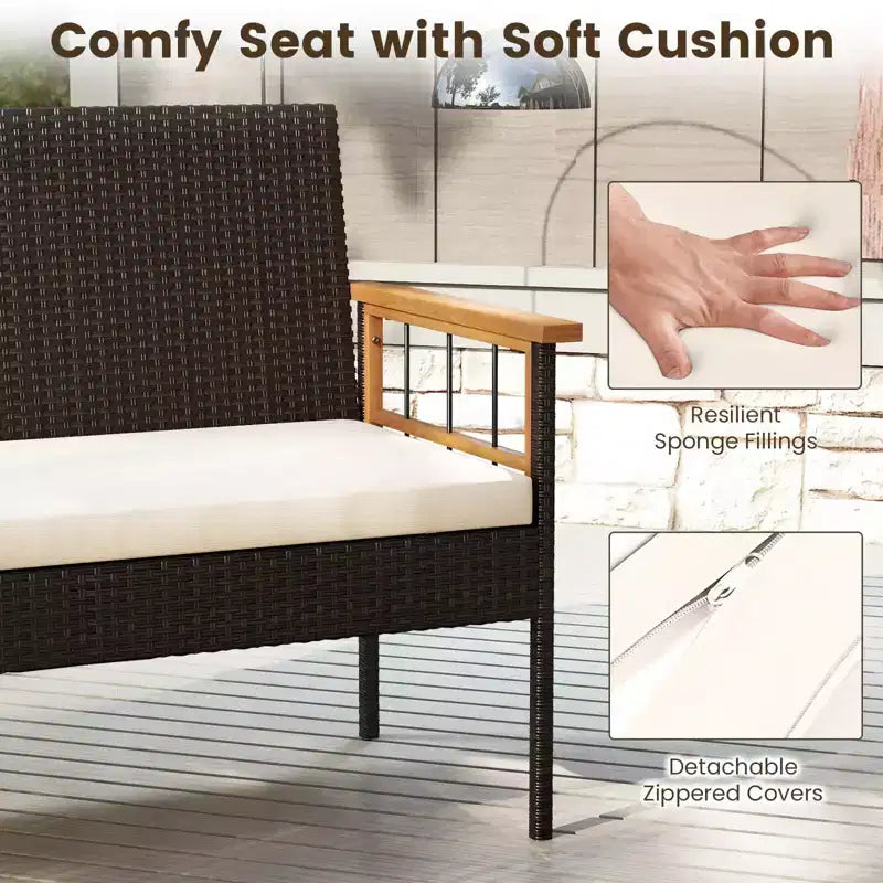 Conjunto de muebles de mimbre Costway de 8 piezas con reposabrazos de madera de acacia y cojines para el jardín