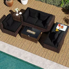 Costway 7-delige terrasset met vuurtafel op gas van 40,000 BTU, voor propaan, met afdektafel voor gasfles, mix bruin + marineblauw/rood/zwart/turquoise/gebroken wit