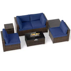 Costway 7-delige terrasset met vuurtafel op gas van 40,000 BTU, voor propaan, met afdektafel voor gasfles, mix bruin + marineblauw/rood/zwart/turquoise/gebroken wit