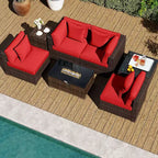 Costway 7-delige terrasset met vuurtafel op gas van 40,000 BTU, voor propaan, met afdektafel voor gasfles, mix bruin + marineblauw/rood/zwart/turquoise/gebroken wit