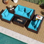 Costway 7-delige terrasset met vuurtafel op gas van 40,000 BTU, voor propaan, met afdektafel voor gasfles, mix bruin + marineblauw/rood/zwart/turquoise/gebroken wit